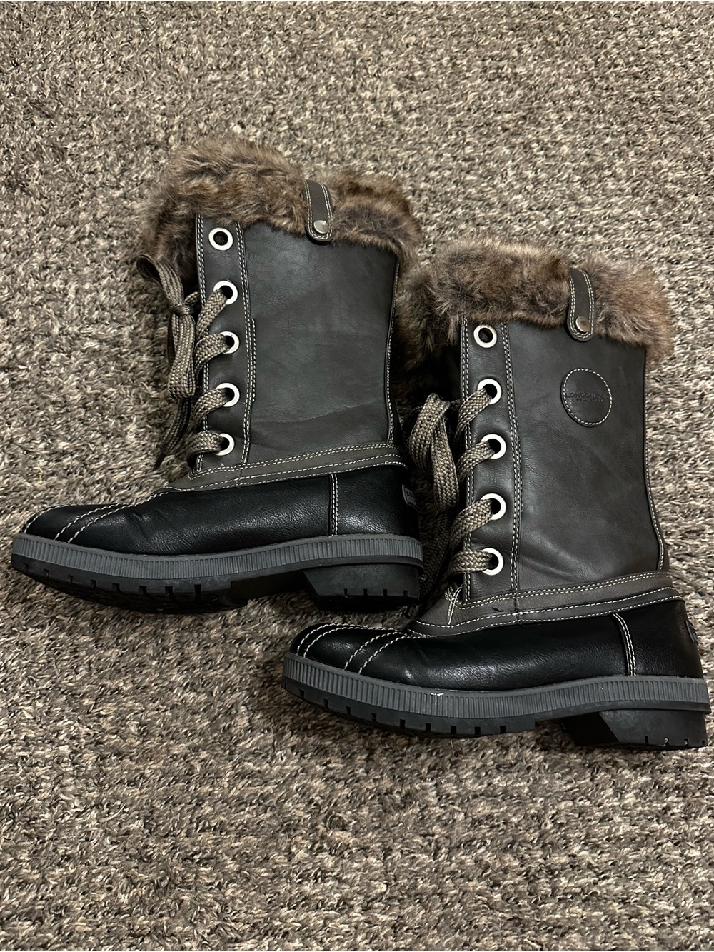 London Fog Women’s Faux-Fur Trim Lace-Up Winter Boots - Gray/Black